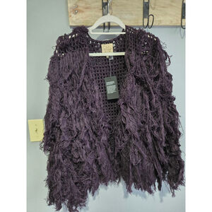 NWT Women's Chaser Sweater XS Purple Knit Fringe